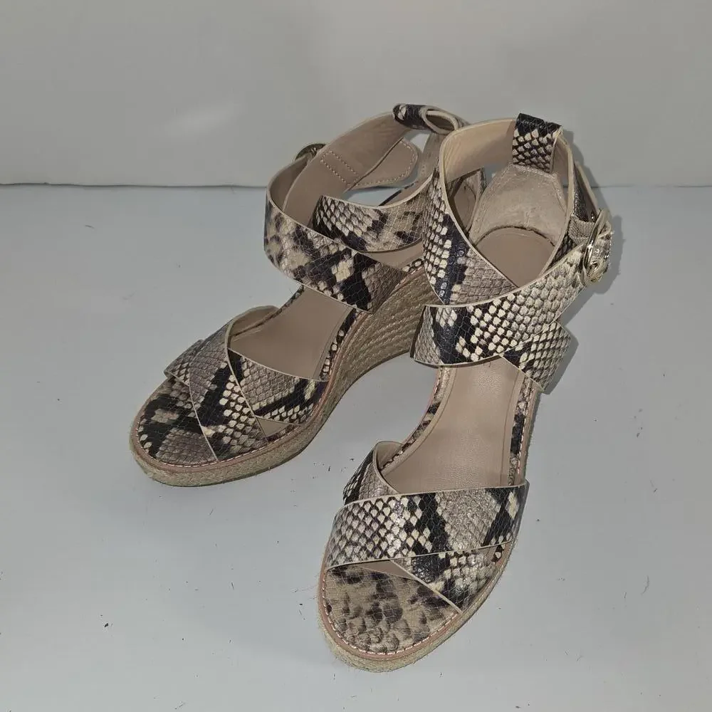 0362 Banana Republic Snake Print High‎ Wedge Sandal Women Size 7.5M